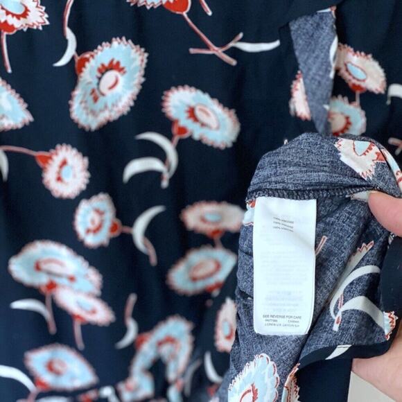 J Crew Mercantile Navy an Rust Faux Wrap Tiered Ruffle Mini Dress Floral Size 00 - Picture 7 of 11